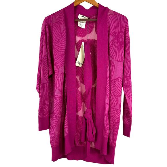 Fuzzi NWT Fuchsia Floral Jacquard Belted Cardigan Size XS Bouganvilla Pink Italy - Picture 2 of 8